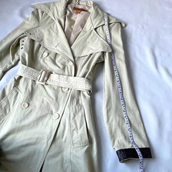 Arden B. Women Beige Belted Buttoned Trench Coat Jacket, Size Medium (Flaw) - Picture 10 of 15